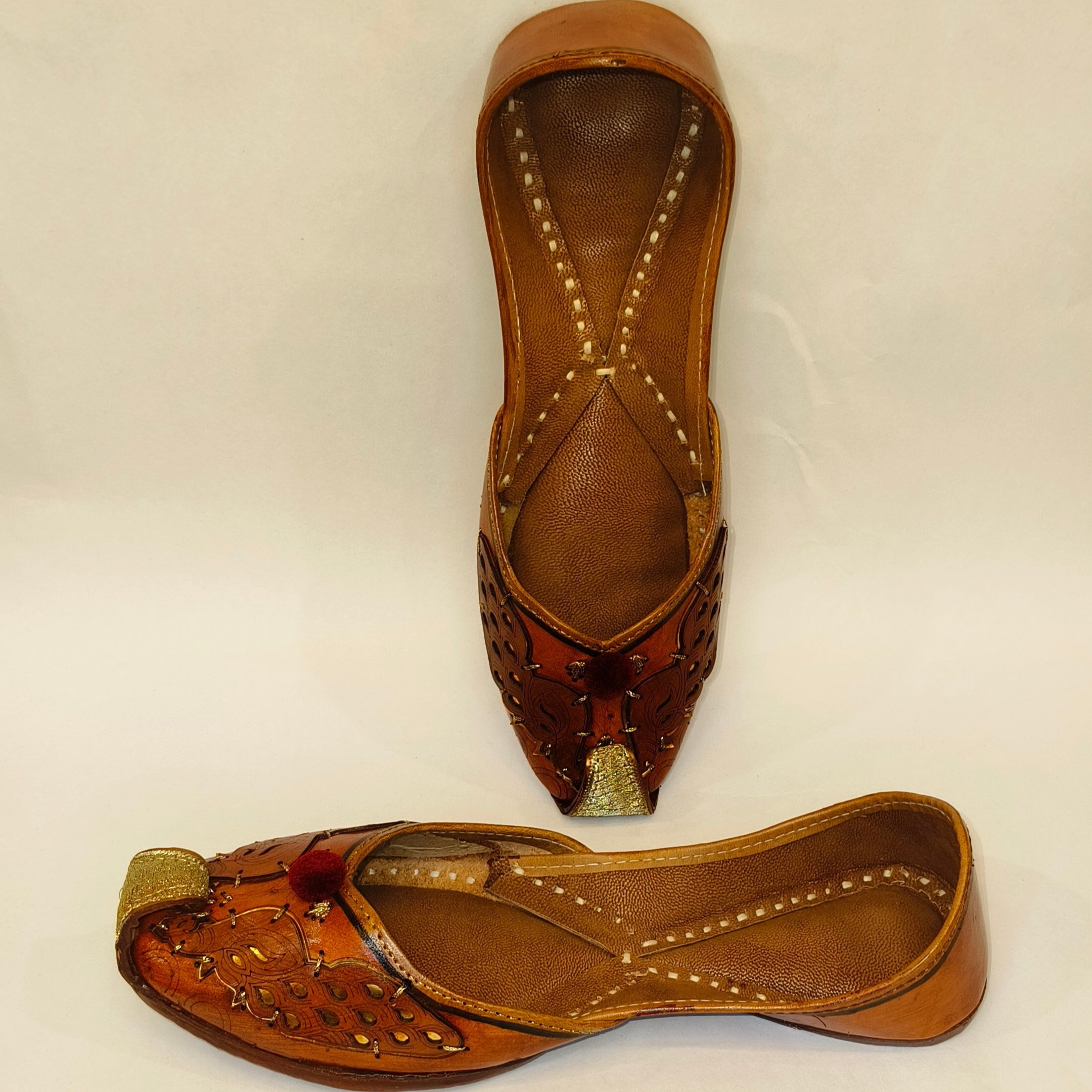 Punjabi Jutti two peacock Leather Pom Pom Work2519