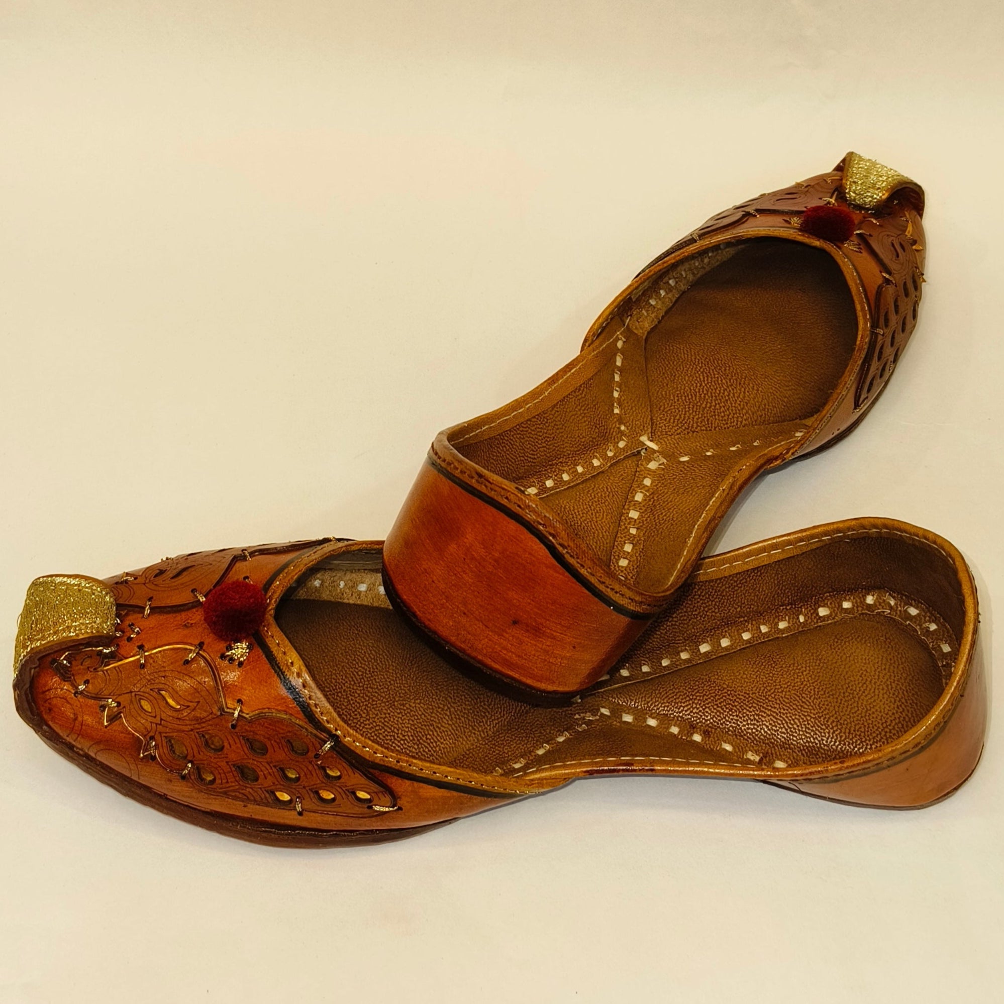 Punjabi Jutti two peacock Leather Pom Pom Work2519