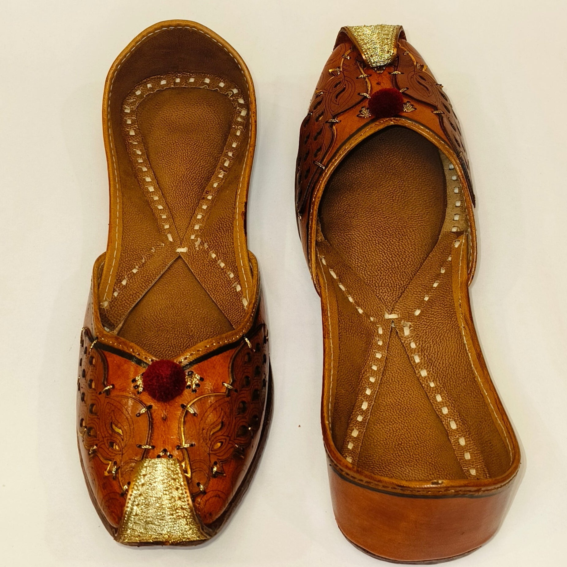 Punjabi Jutti two peacock Leather Pom Pom Work2519