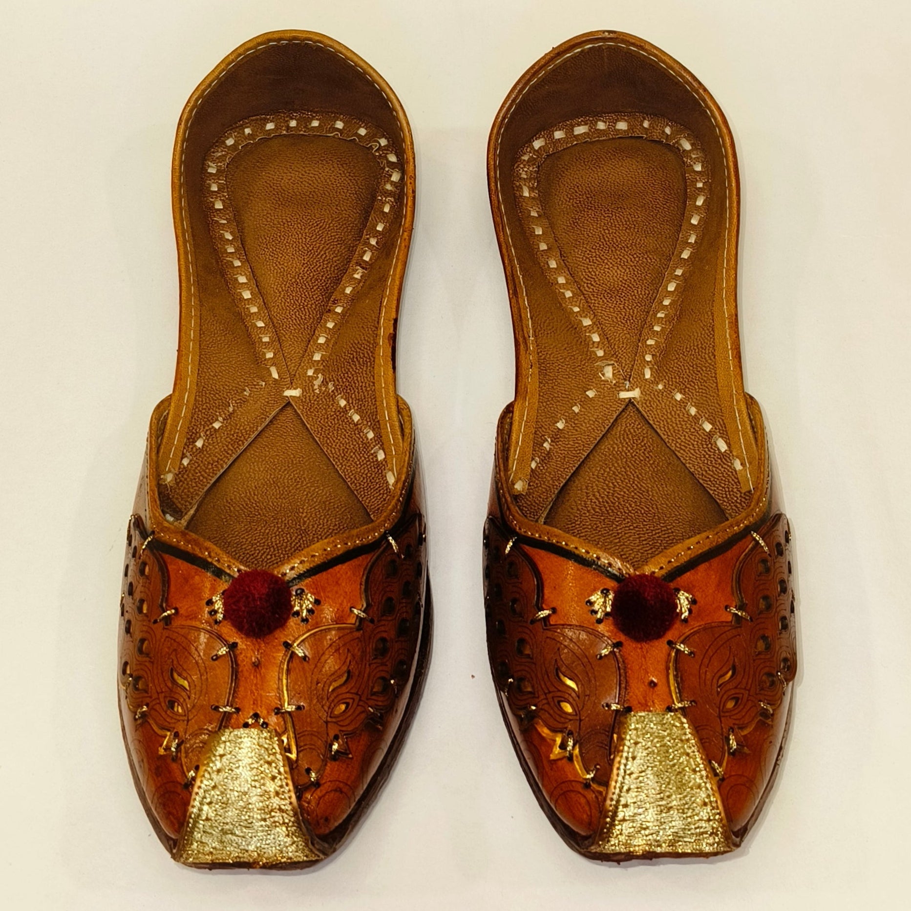 Punjabi Jutti two peacock Leather Pom Pom Work2519