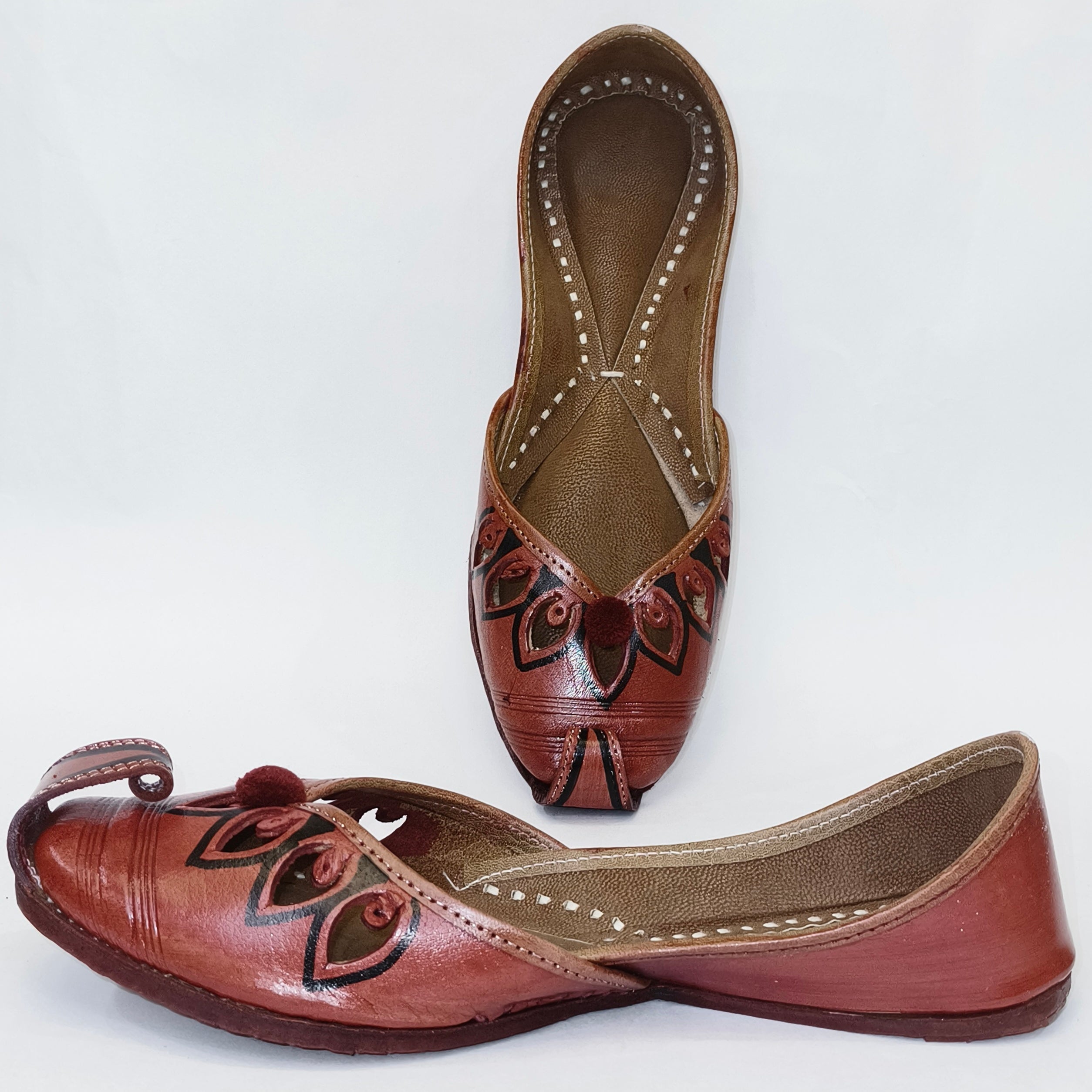 Punjabi Jutti cut work Leather Pom Pom Work2516