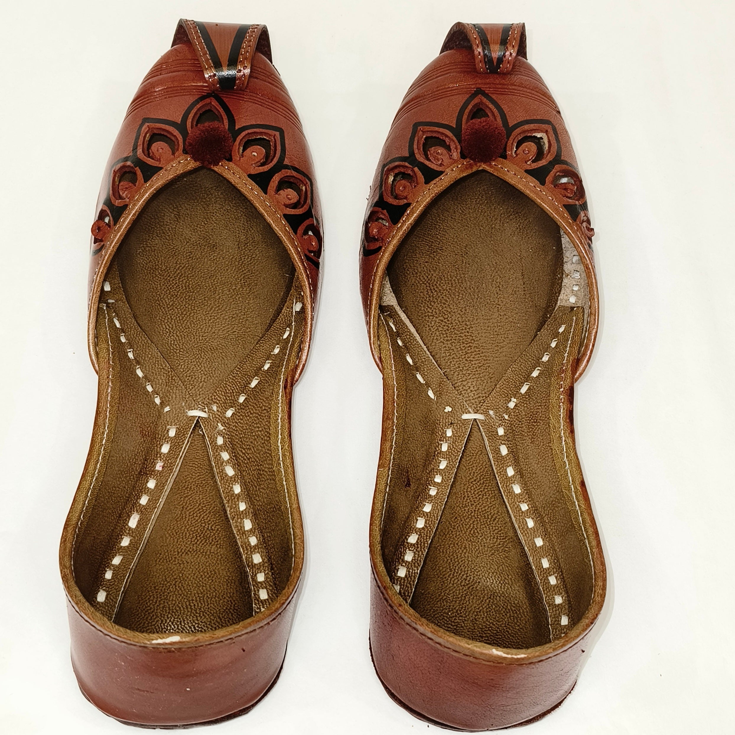 Punjabi Jutti cut work Leather Pom Pom Work2516
