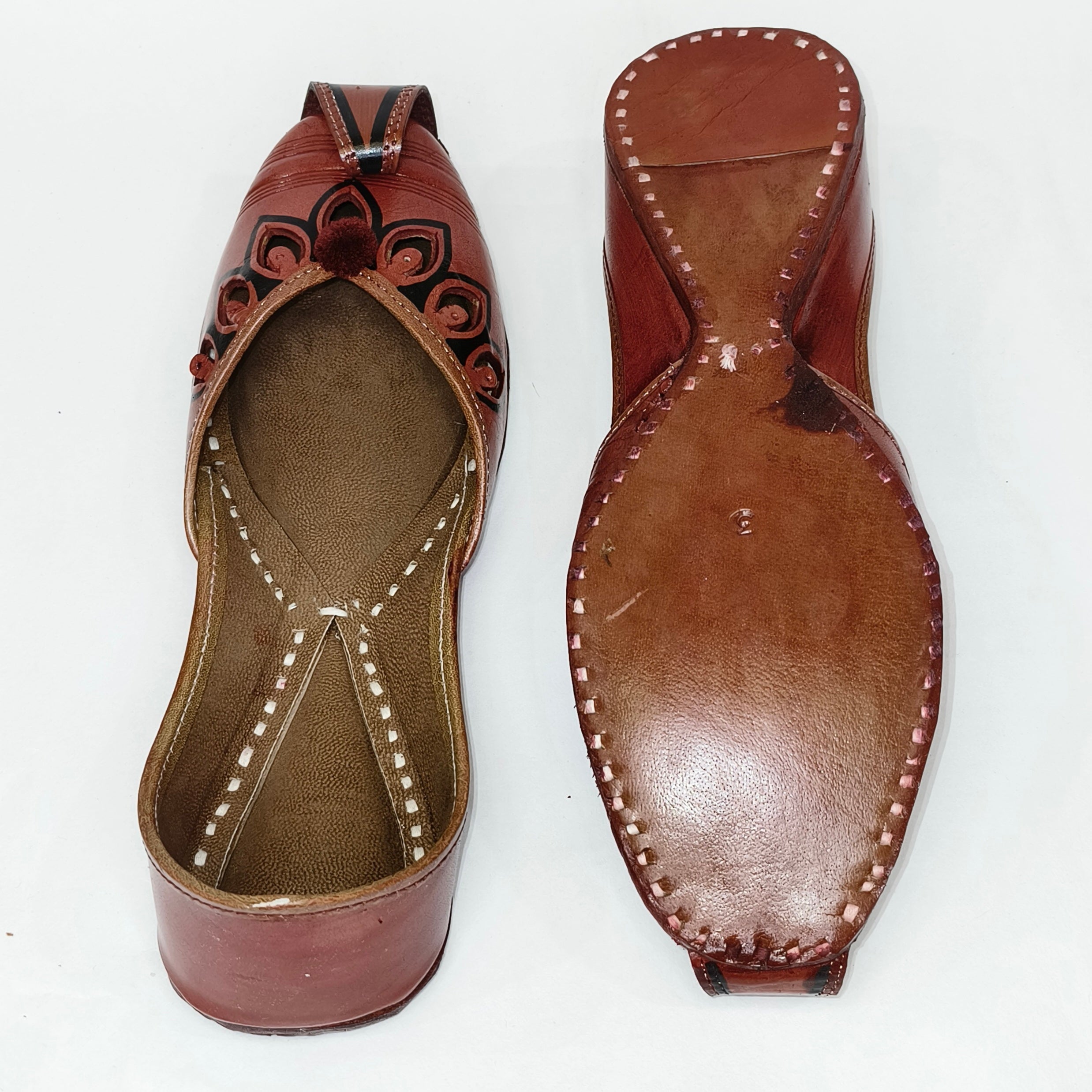 Punjabi Jutti cut work Leather Pom Pom Work2516