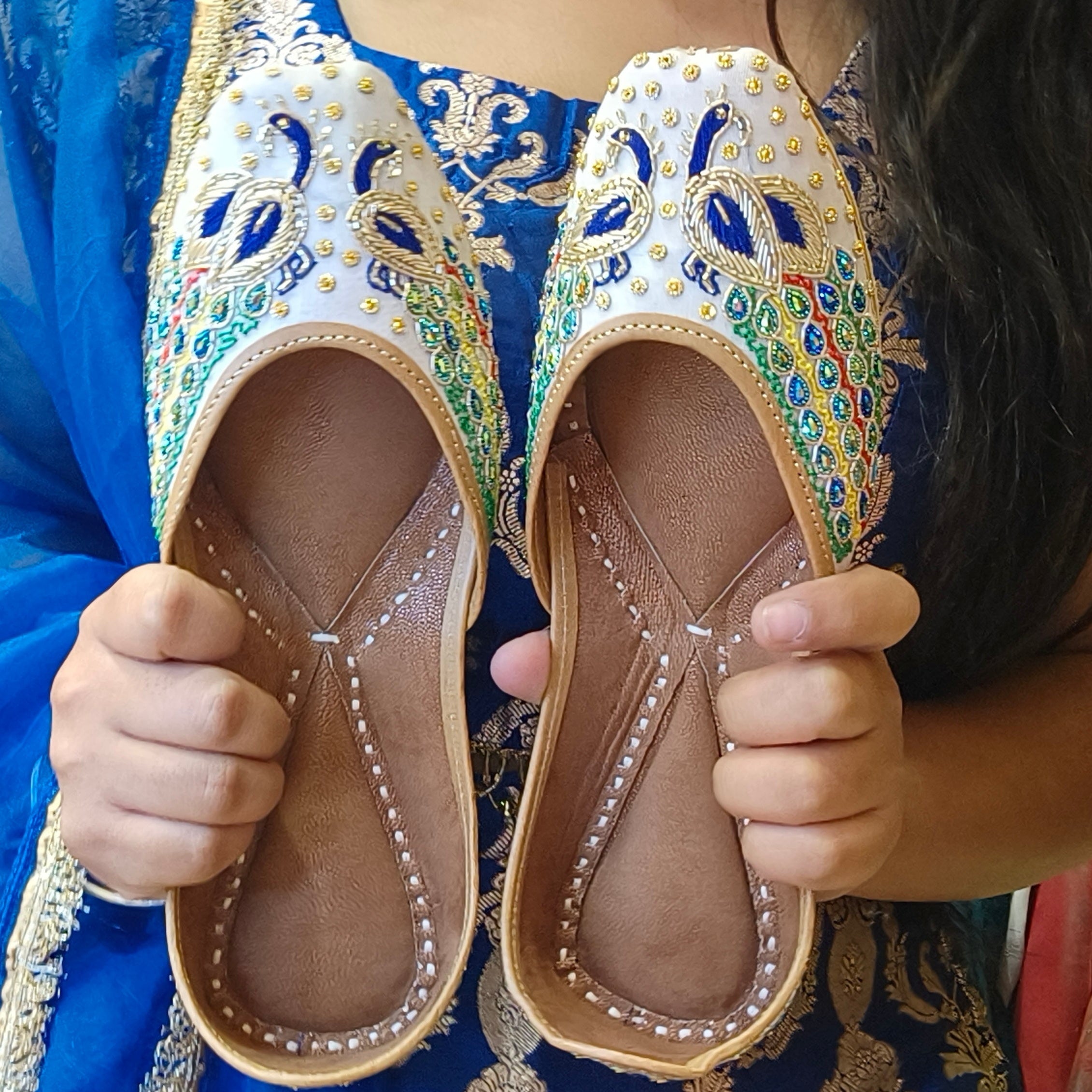 Punjabi Jutti blue stone Peacock Work2502