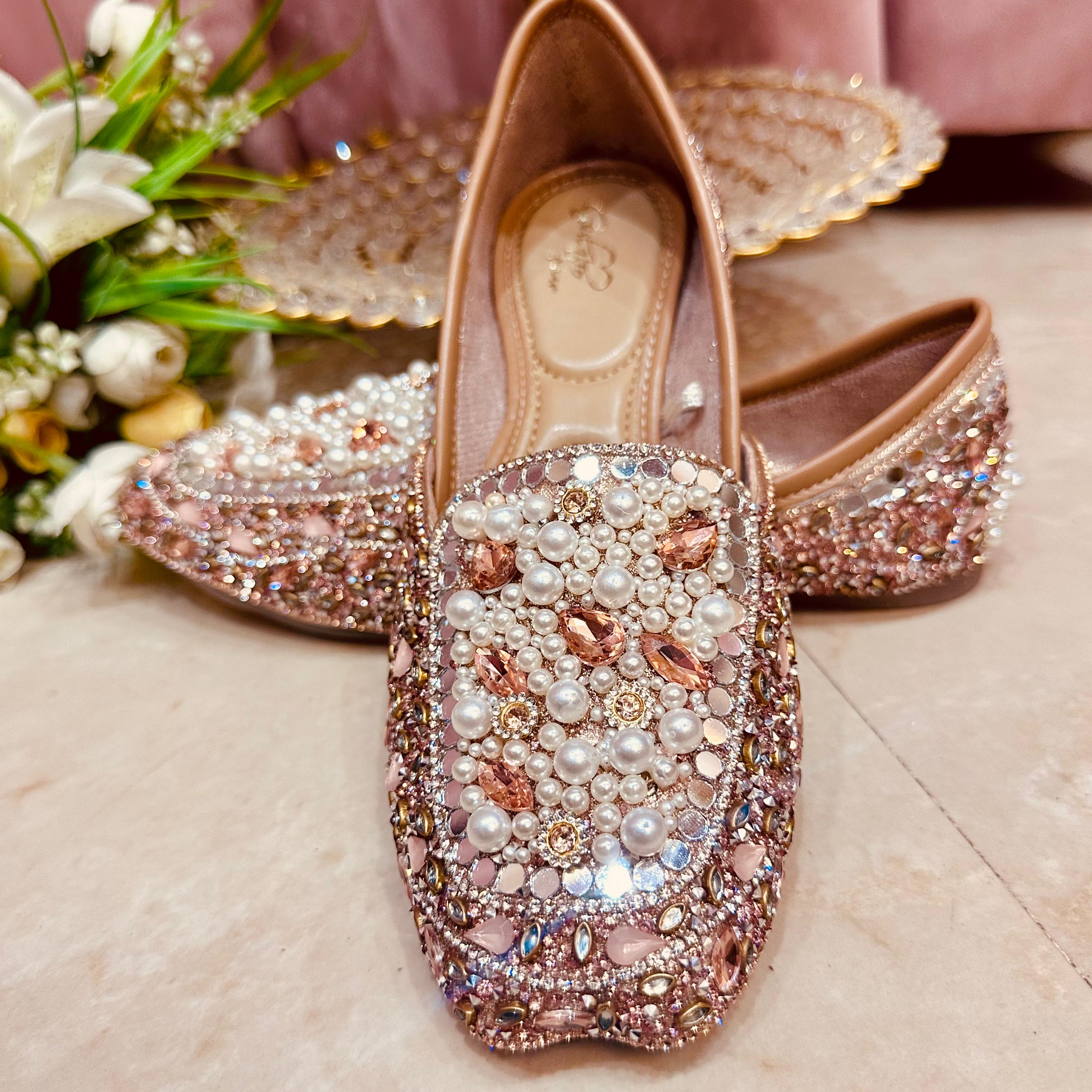 Punjabi Jutti heavy mirror moti work pink 712