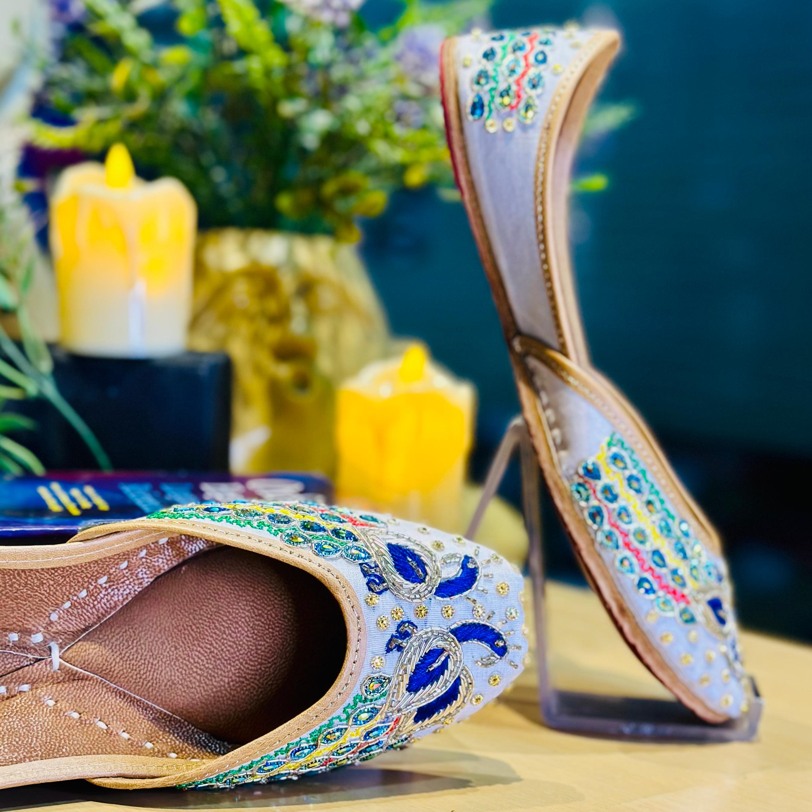 Punjabi Jutti blue stone Peacock Work2502