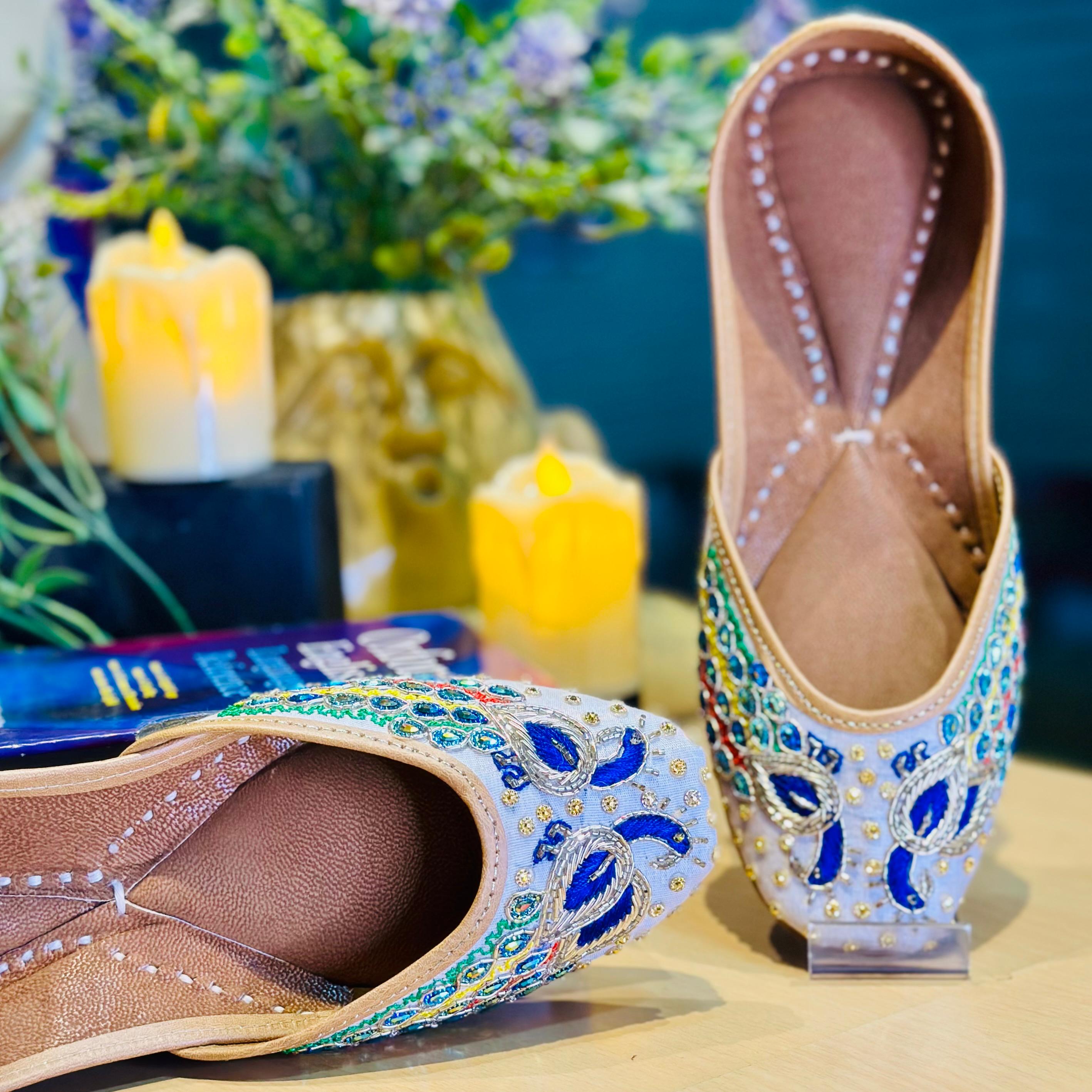 Punjabi Jutti blue stone Peacock Work2502