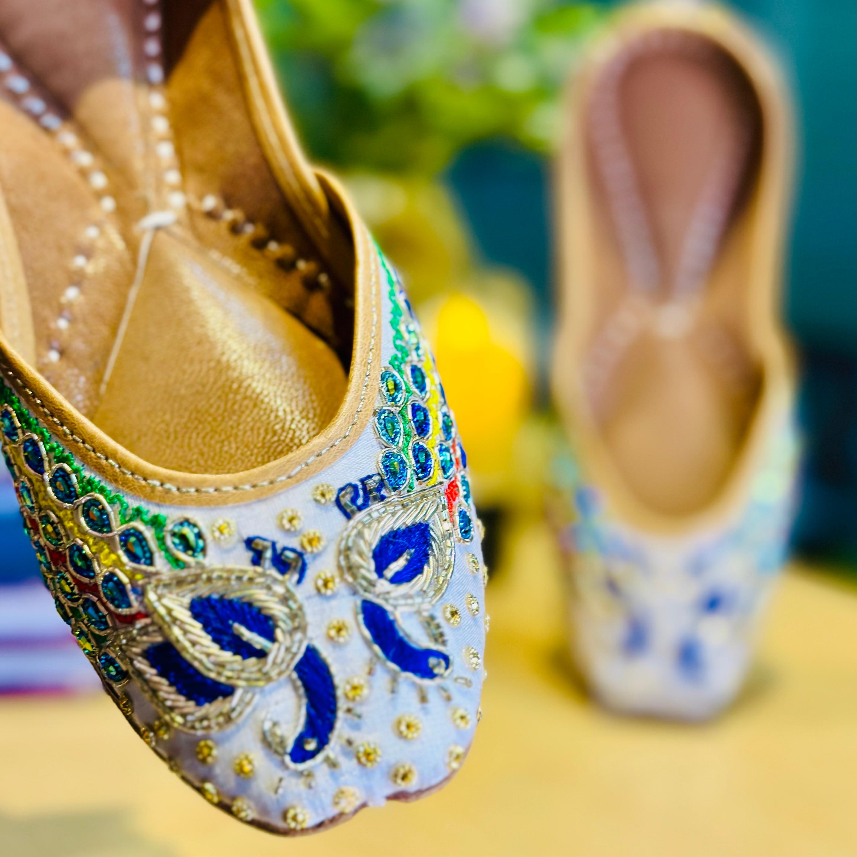 Punjabi Jutti blue stone Peacock Work2502